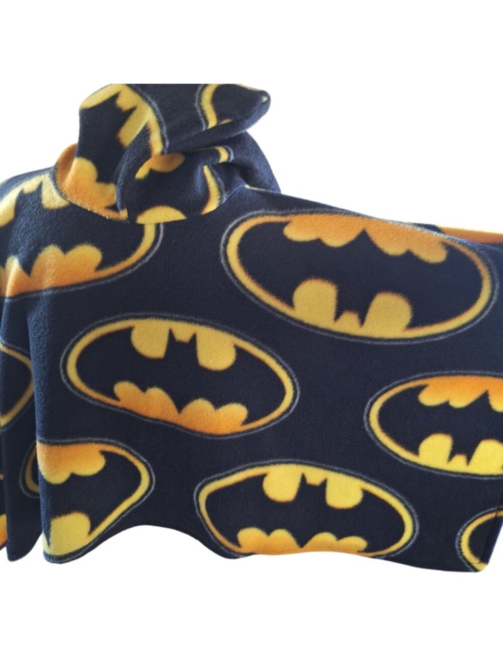 Handmade Batman Kids Fleece Poncho With Hood & Pocket Car Seat Black Yellow - Picture 6 of 11